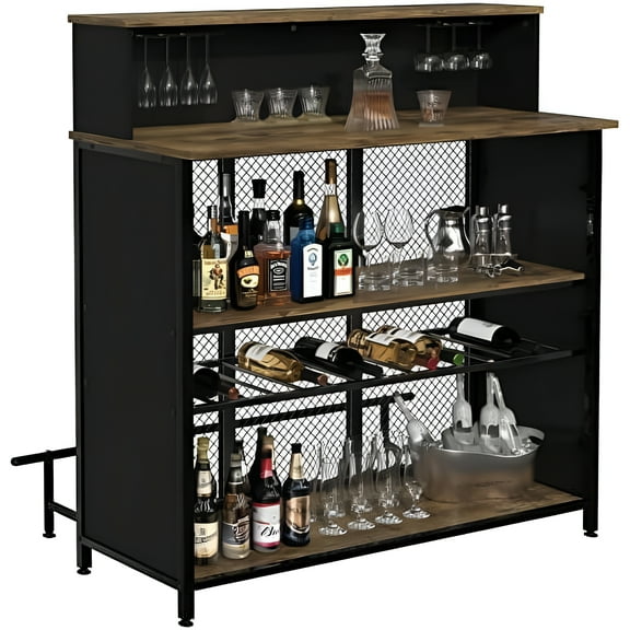 GDLF Multifunction Home Bar Cabinet with Storage and Footrest, Metal Brown