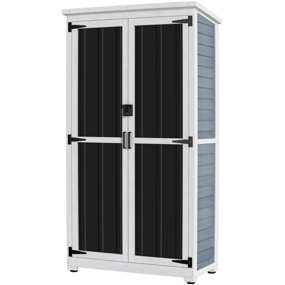 GDLF Outdoor Storage Cabinet Wood & Metal Garden Shed, Lockable Doors