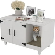 GDLF Pet Crate Cat Washroom Hidden Litter Box Enclosure as Table Nightstand with Scratch Pad,Stackable
