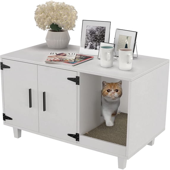 GDLF Pet Crate Cat Washroom Hidden Litter Box Enclosure as Table Nightstand with Scratch Pad,Stackable