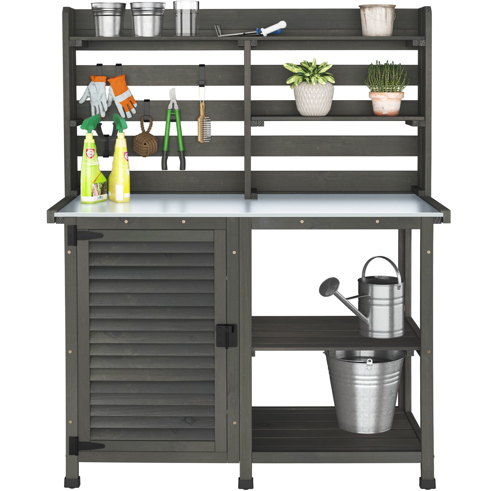 GDLF Potting Bench Table Large Garden Outdoor Metal Tabletop Workstation Storage Cabinet Shelf
