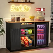 GDLF Snack Bar Cabinet with Fridge Space, Snack Organizer with Storage and Candy Display Shelf, Coffee Station for Home Theater or Game Room, 51.2, Black