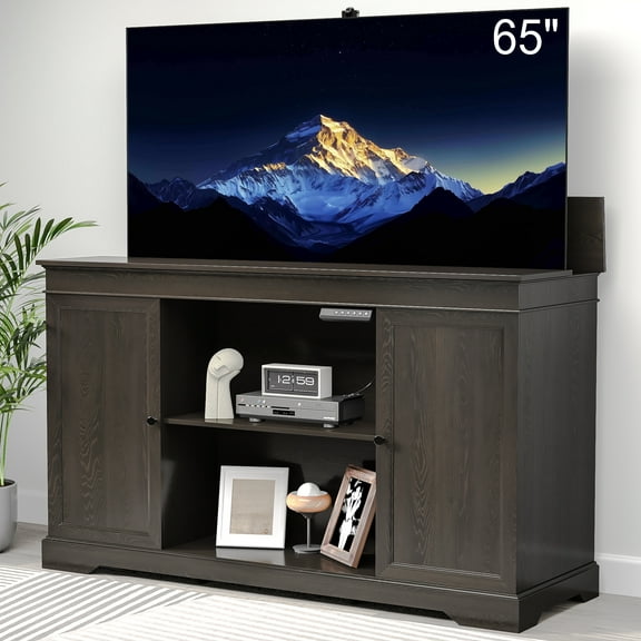 GDLF TV Lift Cabinet, Hidden Motorized Television Lift Cabinet for 55-65" TVs with Storage and Remote Control, Modern Walnut