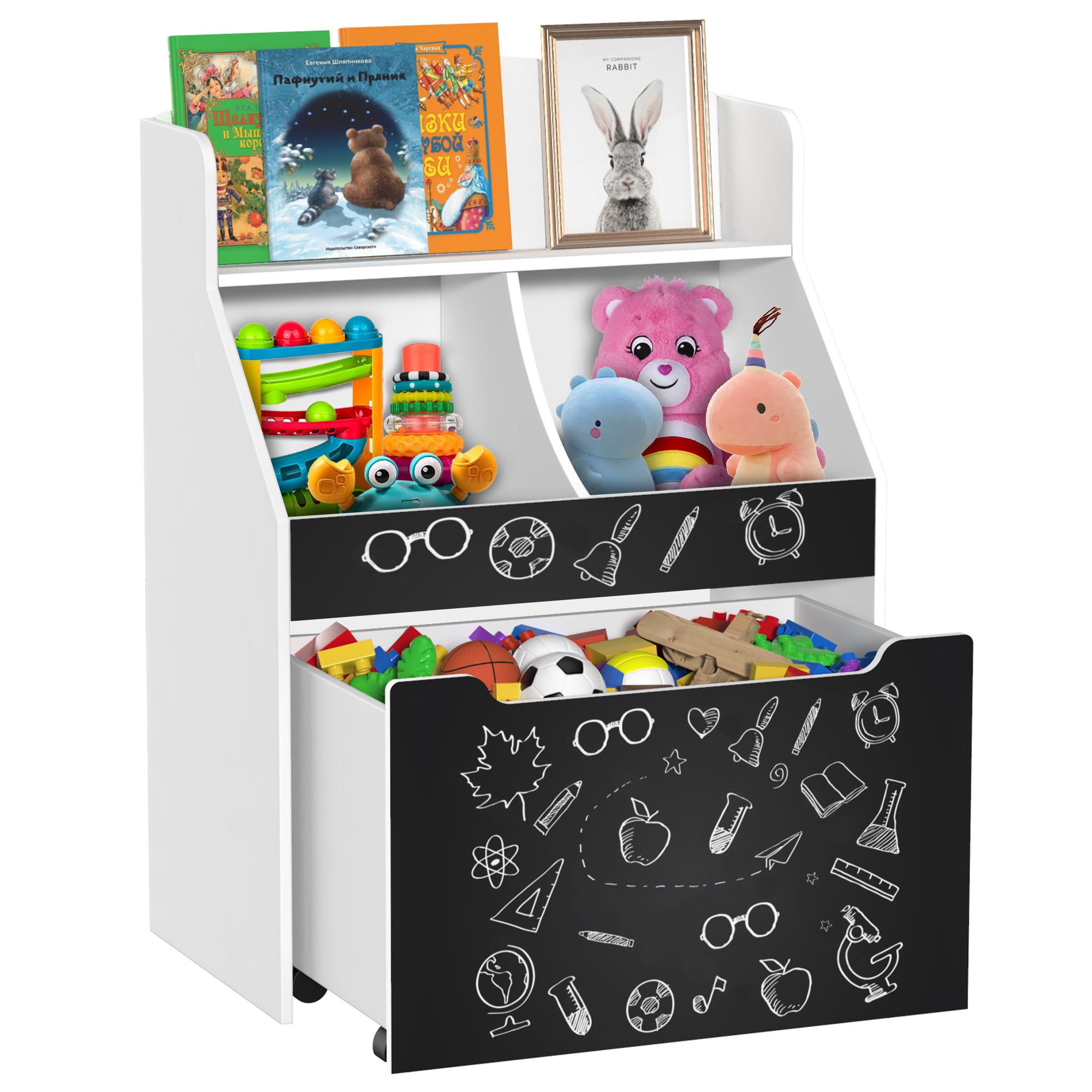 GDLF Toy Storage Organizer Kids Bookshelf Rolling Toy Box For Boys