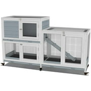 GDLF Two Floors 58" Wooden Indoor Rabbit Guinea Pig Pet Cage on Wheels Waterproof
