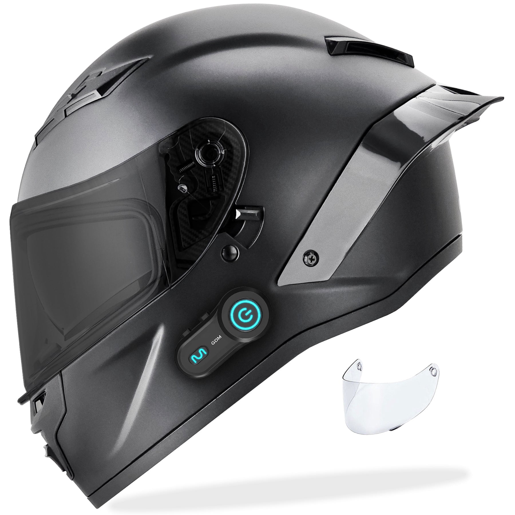 GDM DEMON Bluetooth Motorcycle Helmet Matte Black Full Face Bike Helmet DOT with extra Visor for Men Women