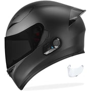 GDM Ghost Bluetooth Motorcycle Helmet Matte Black Full Face DOT with extra Visor for Men Women