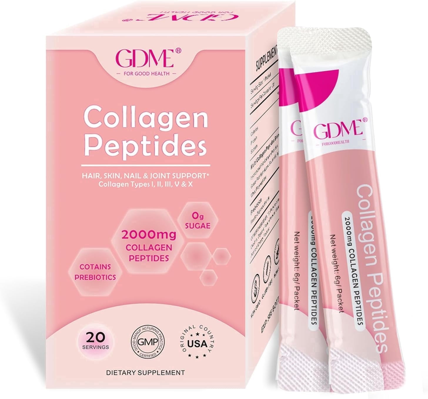 GDME Multi Collagen Peptides Powder for Women and Men - Type I, II, III, V, X - Hydrolyzed Collagen Peptides, Supports Skin Hair Nail & Joint, Grass-Fed, Non-GMO,