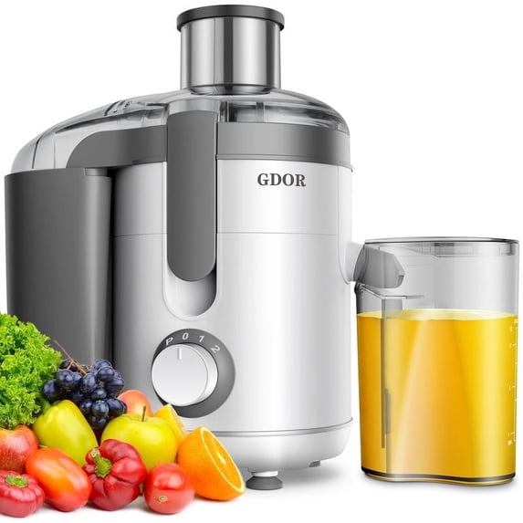 GDOR Kitchen Appliances Juicer Machine Dual Speeds Centrifugal Extractor, Titanium Enhanced Cut Disc, 2.5" Feed Chute Juicer, Anti-Drip, Includes Cleaning Brush,White