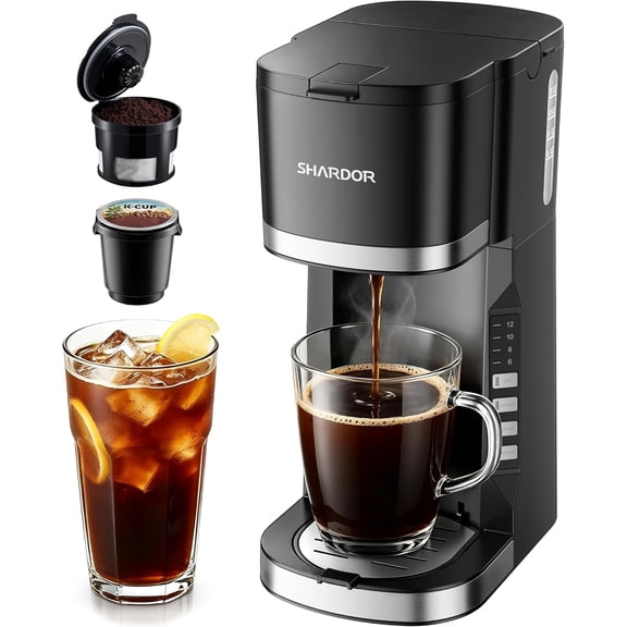 Mini Single Serve Coffee Maker for K-Cup Pods & Grounds, Hot & Iced | 6-12oz Brew Sizes, Compact Coffee Brewer with Adjustable Removable Drip Tray for Home, Office, Dorm, RV & Travel, Black