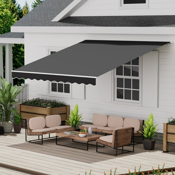 GDPFN 10' x 8' Awning for Patio, Retractable Awning Outdoor Patio Canopy, Sun Shade with Manual Crank Handle, Porch Awning for Patio, House, Deck, Dark Gray