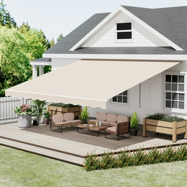 GDPFN 13' x 8' Awning for Patio, Retractable Awning Outdoor Patio Canopy, Sun Shade with Manual Crank Handle, Porch Awning for Patio, House, Deck, Beige