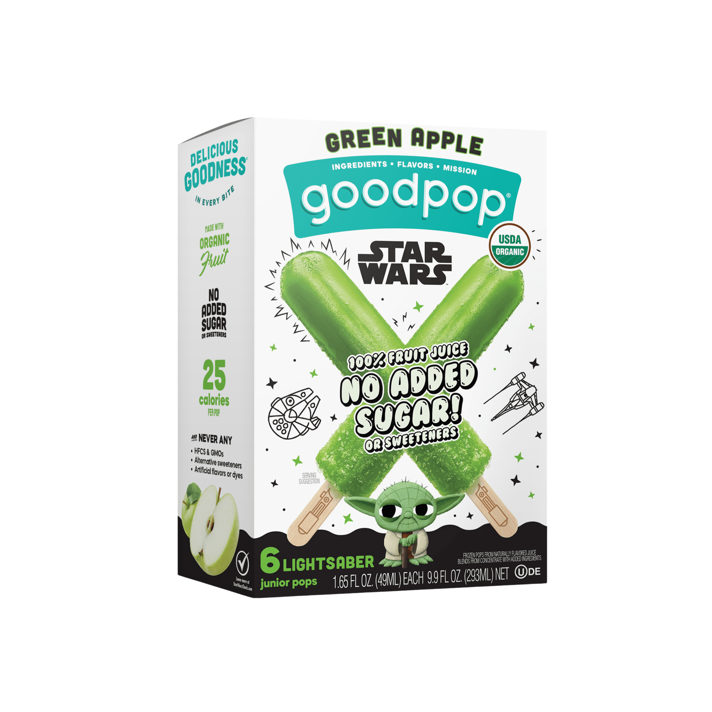 Good Pop, No Sugar Added, Star Wars Green Apple Junior Pops, Net