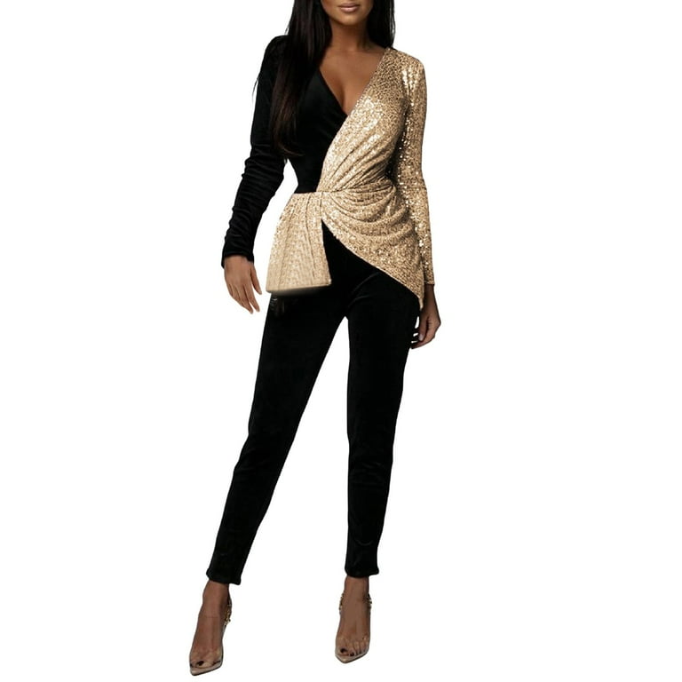 Black and gold plus size jumpsuit sales
