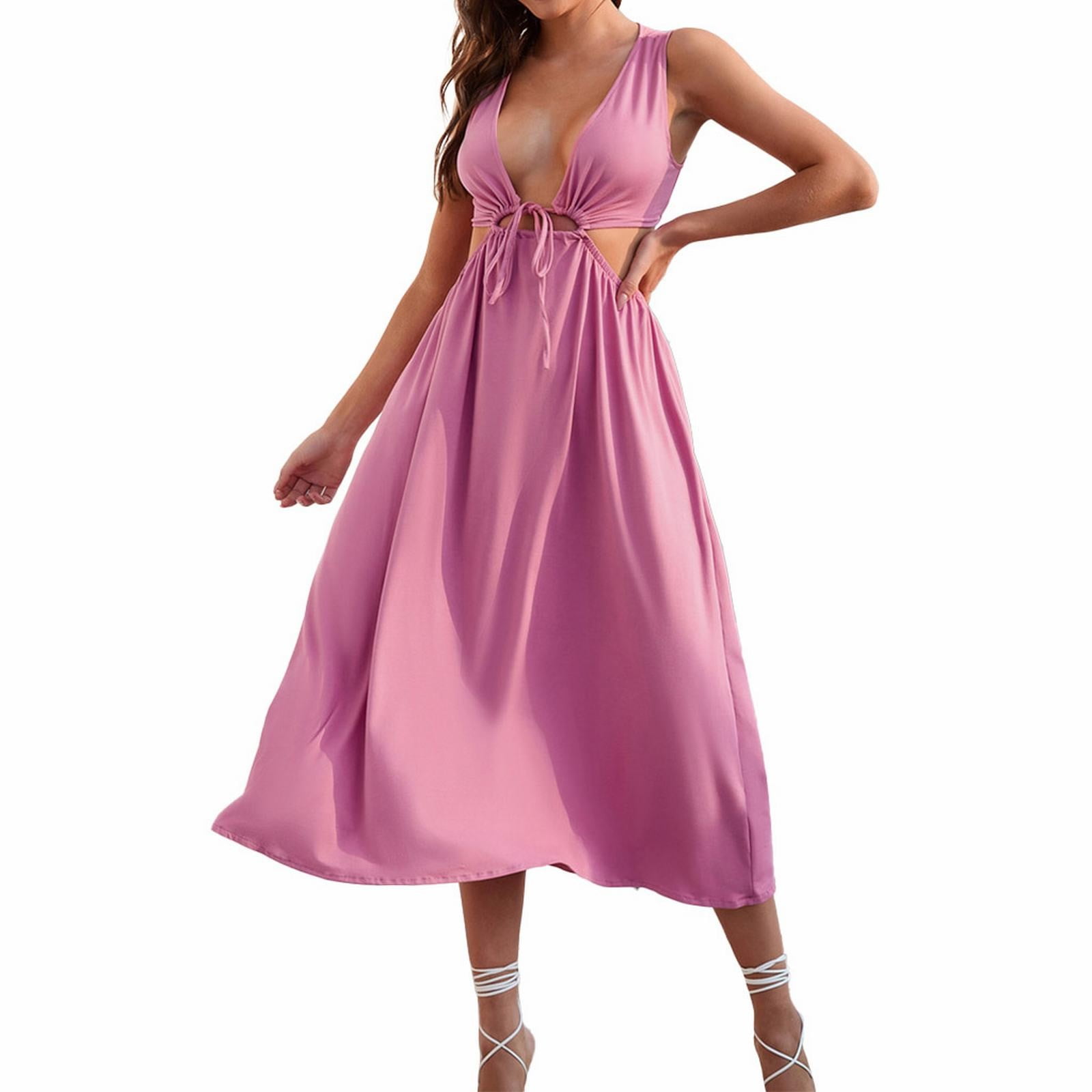 GDREDA Sexy Plus Size Dresses Women's Deep V Neck Sleeveless Long ...