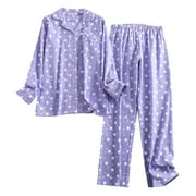 GDREDA Soft Pajamas for Women Cotton Flannel Ladies Pajamas Loungewear Plus Size Simple Loose Long Sleeve Trousers Set PP2,XL