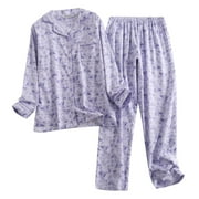 GDREDA Soft Pajamas for Women Cotton Flannel Ladies Pajamas Loungewear Plus Size Simple Loose Long Sleeve Trousers Set PP1,L