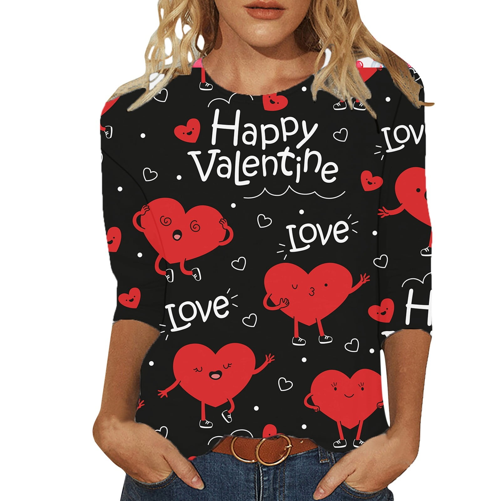 GDREDA T-Shirts Graphic Valentines Day Heart Graphic Printed Tee Shirt ...