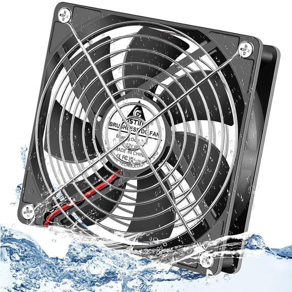 GDSTIME 120mm x 25mm 12V DC IP67 Waterproof Fan High Speed Dual Ball Bearing Brushless Computer PC Case Cooling Fans 2-Pin for RV Fridge Fume Extractor Battery Box Outdoor Cabinet Small Greenhouse