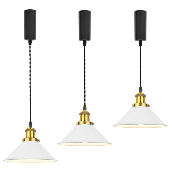 GDTB0181-W-GB Adjustable Height Halo Track Lighting Pendants, 5 Ft Cord, H-Type Track White Pendant Lights Antique Brass Socket Vintage Style, E26 Socket Track Mount for Kitchen Island