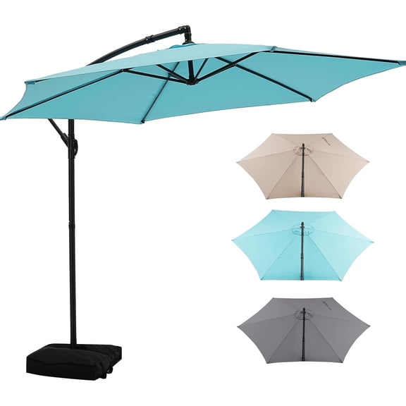 GDY 10 ft Cantilever Offset Outdoor Patio Umbrella, with Cross Base and Stand bags, Easy Tilt Adjustment, UV Protection for Backyard, Lawn, Garden and Pool, Blue
