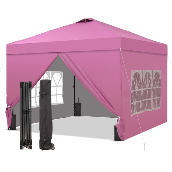 Outdoor Basic 10x10 Pop up Canopy Tent with One Push Setup and Sidewalls,Instant Shade Gazebos with Weighted Sandbags,Pink