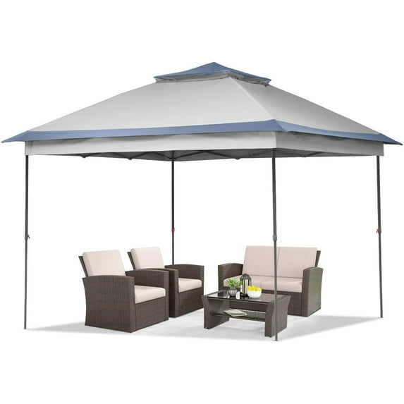 GDY 11x11 ft Gazebo Tent w, Folding Heavy Duty Height Adjustable Sun Shelter Gazebos, Blue