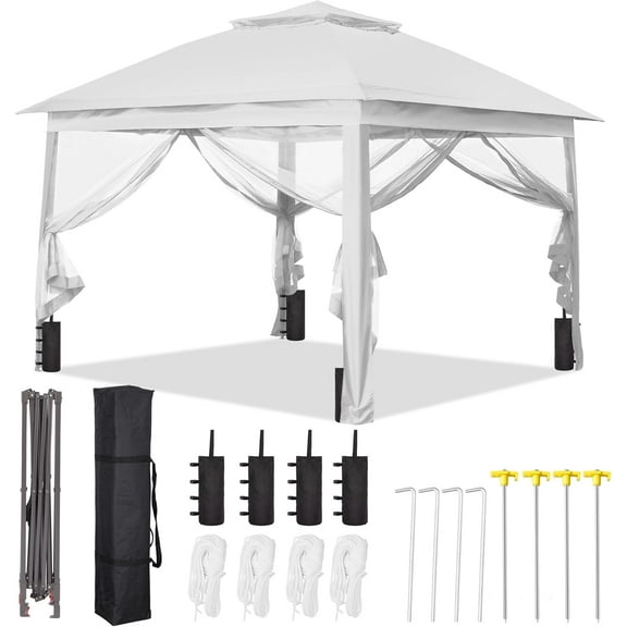 GDY 11x11 ft Patio Gazebo with Mosquito Netting, Double top, Garden, Yard, Grassland, White.