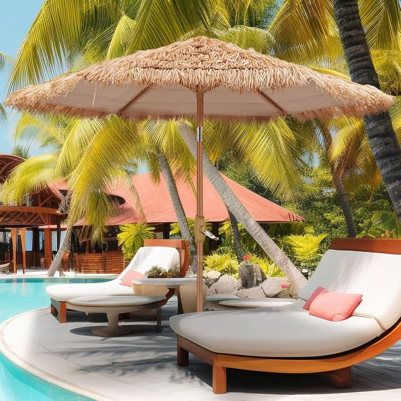 GDY 7.5 ft Thatched Hula Tiki Beach Umbrella Hawaiian Style, UV Protect Thatch Umbrella with Tilt Design, Patio, Pool, Garden, Outdoor