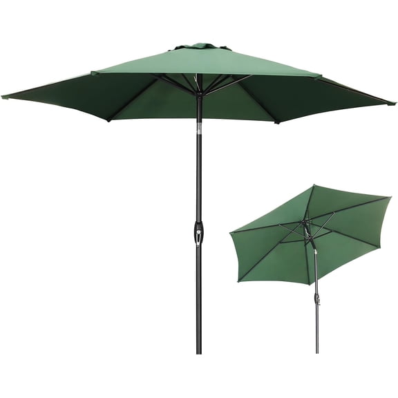 GDY 9Ft Patio Umbrella, Outdoor Umbrella Aluminum Market Table Umbrellas with Tilt, Crank and Sturdy Ribs for Lawn, Garden, Backyard and Pool, Green