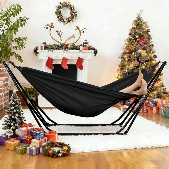 GDY Hammock Chair with Stand, 550 lb Capacity, Easy Set Up, with Carrying Bag, Portable for Travel/Backpacking/Beach/Backyard, Black.