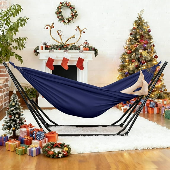 GDY Hammock Chair with Stand, 550 lb Capacity, Easy Set Up, with Carrying Bag, Portable for Travel/Backpacking/Beach/Backyard, Blue.