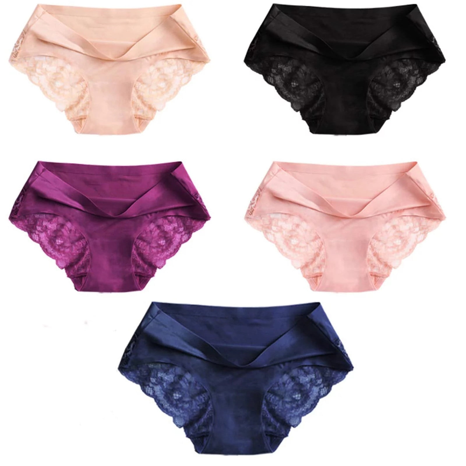 GDfun 5 Pack Underwear Women Lace Seamless Bikini Panties Mid Silky