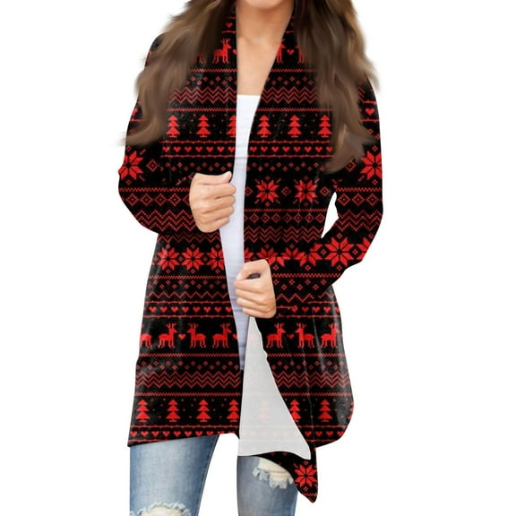 GDfun Christmas Cardigan for Women Mid-Length Soft Down Loose Long Sleeves Versatile Ladies Tops