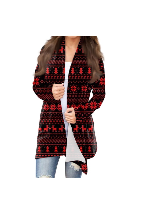 GDfun Christmas Cardigan for Women Mid-Length Soft Down Loose Long Sleeves Versatile Ladies Tops