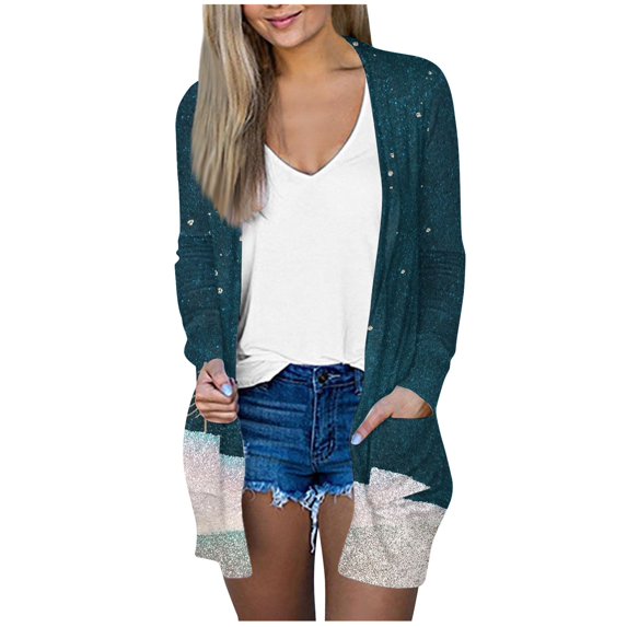 GDfun Women's Autumn Fashion Cardigan Cute Christmas Print Casual Comfy Shirts Flowerprint Versatile Shirt Ladies Tops