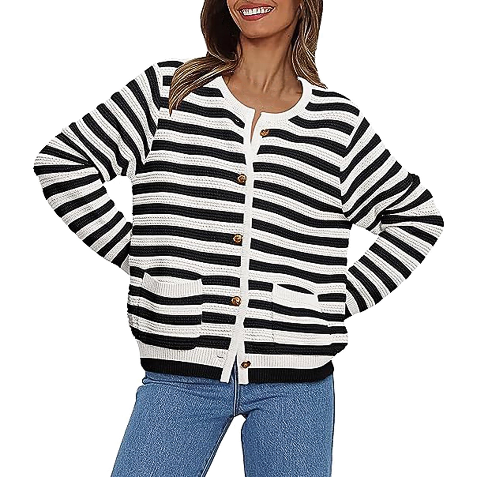 GDfun Women's Cardigan Sweaters Fall Open Front Long Sleeve Button Down Knit Cardigans Outerwear