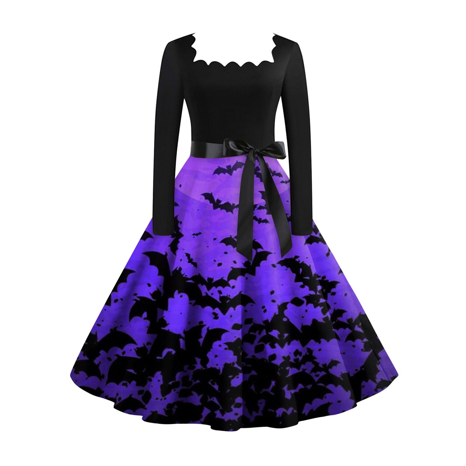 GDfun Women's Casual Fashion Print Vintage Long Sleeve Dress