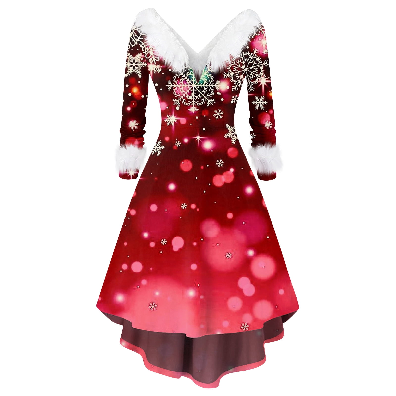 GDfun Women's Christmas Dress Long Sleeve Plush V Neck Casual Flowy