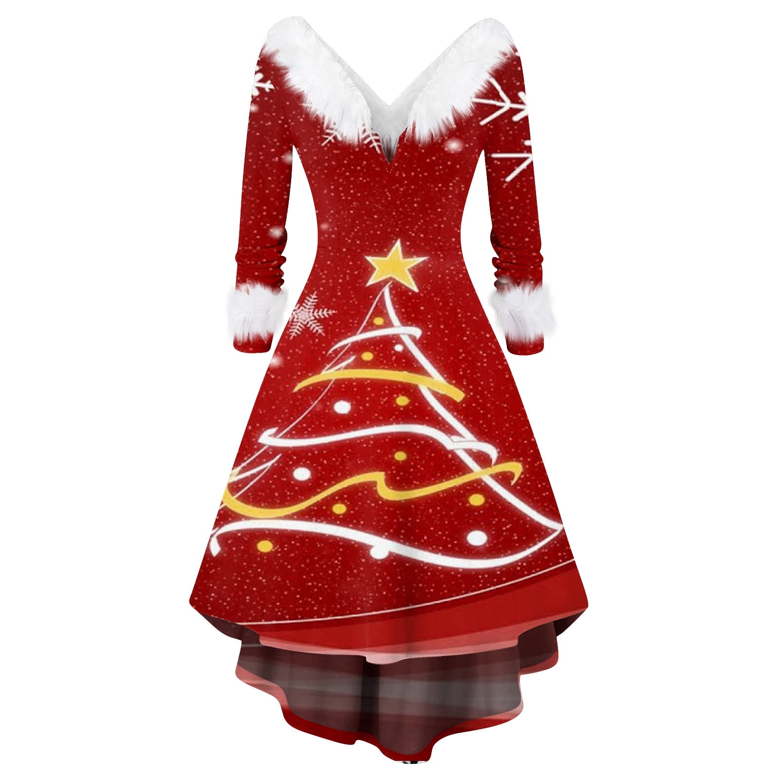GDfun Women's Christmas Dress Long Sleeve Plush V Neck Casual Flowy