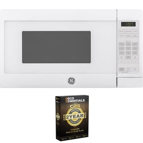 GE 0.7 Cu. Ft. 700-watt Countertop Microwave Oven, White Bundle with Deco Essentials CPS Premium 2 Year Extended Protection Plan