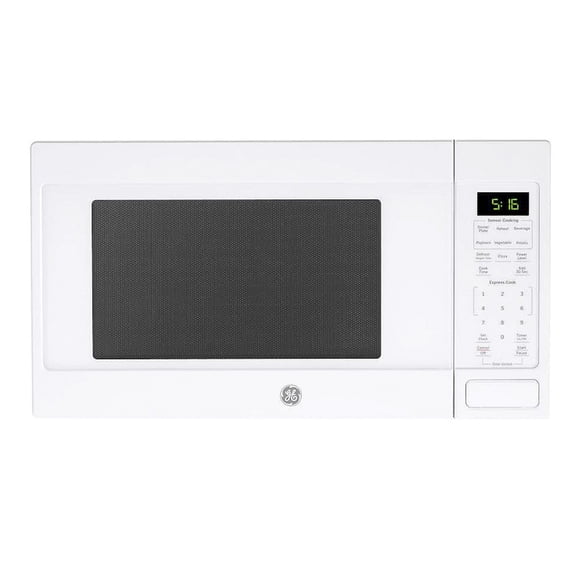 GE 1.6 cu ft Countertop Microwave Oven in White  1150-Watt, Sensor Cooking, One-Touch Presets, Even Heating, Medium Size