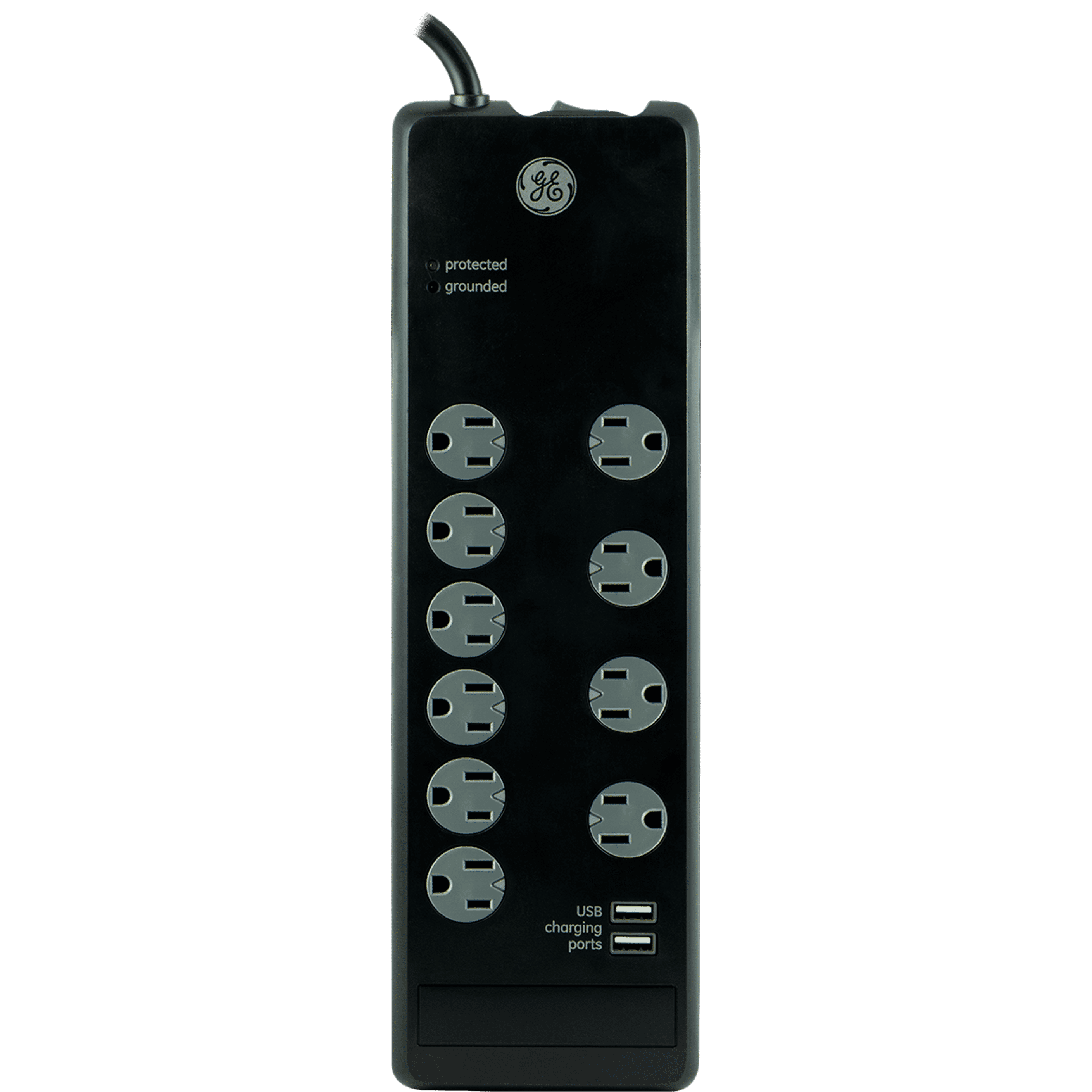 GE 10Grounded Outlet, 2 USB Premium Surge Protector, 6 ft Cord