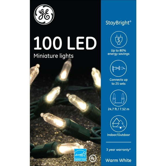 GE 100CT StayBright LED 5.5mm Miniature Colorite String Set, Warm White
