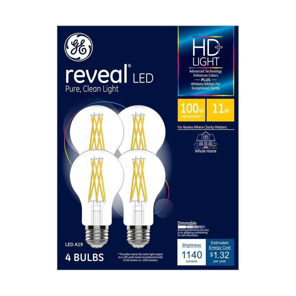 GE 11W 4pk Reveal A19 LED Medium Base Light Bulbs