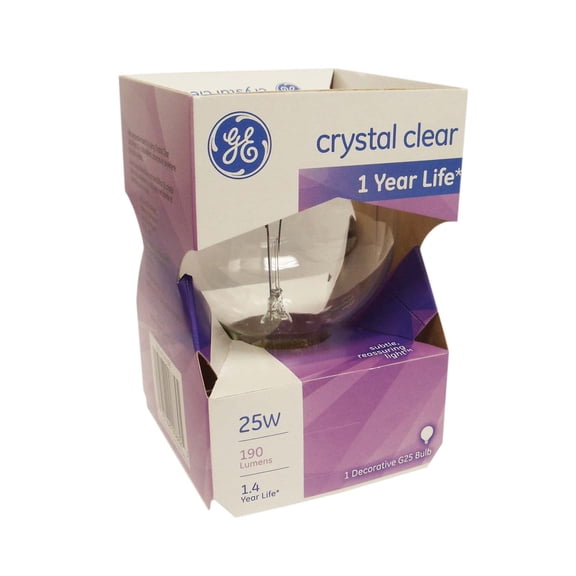 GE 12983 25-Watt G25 Globe Light Bulb, Crystal Clear