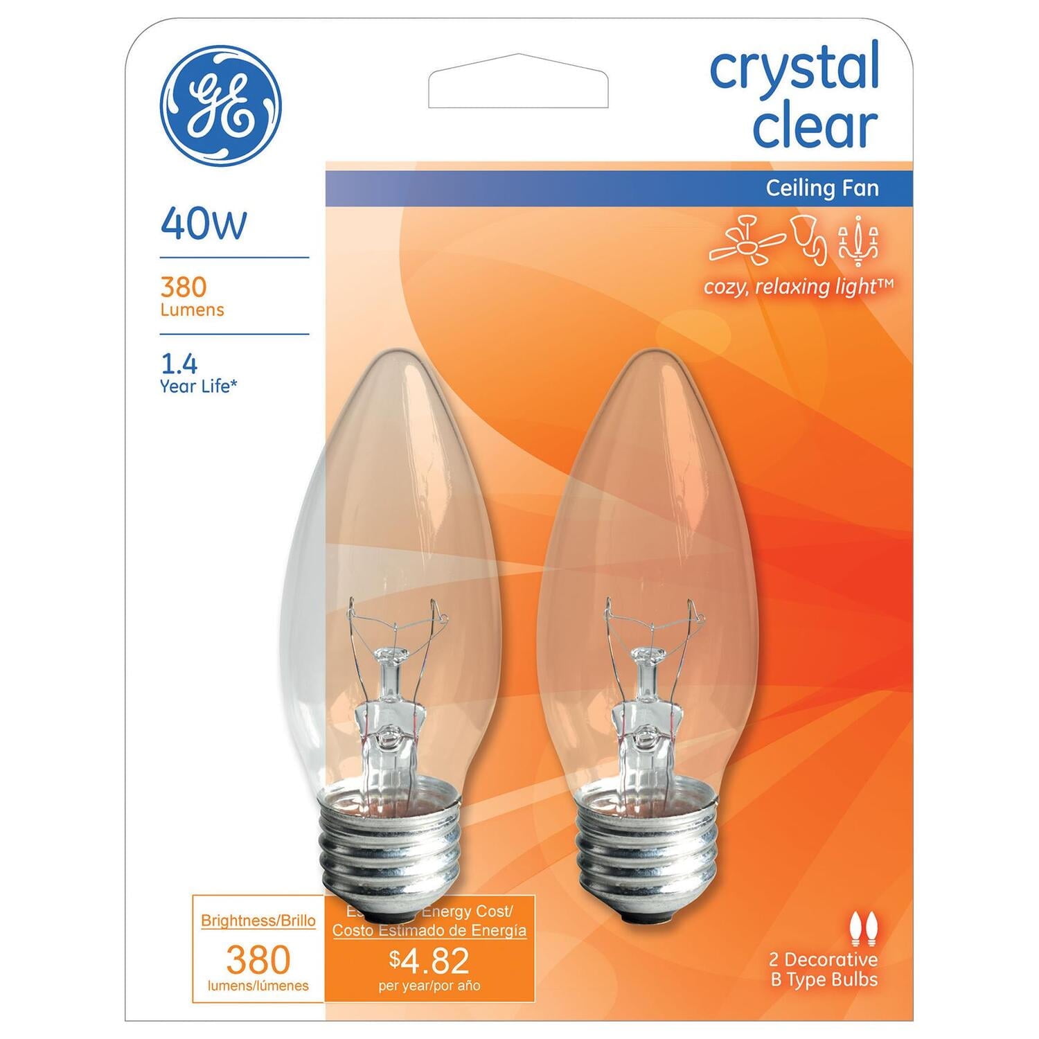 General Electric Decorative Light Bulbs, Clear, 40W, Blunt Shape