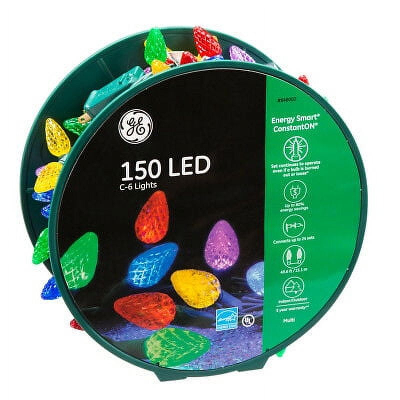 GE Energy Smart 150 LED C-6 Faceted Lights Multi with Green Wire 49.6-FT