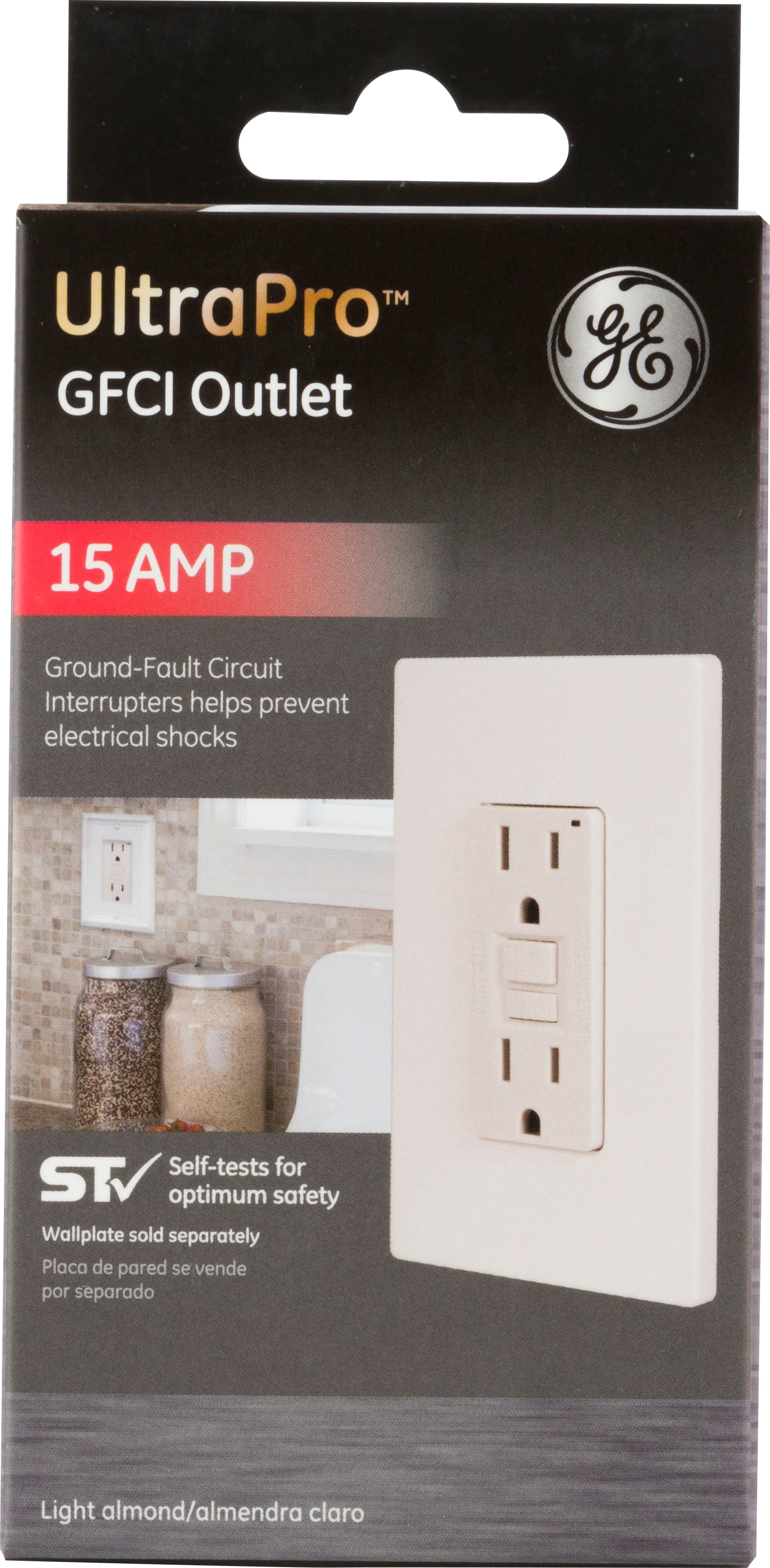GE 15A GFCI Outlet Light Almond 15 Amp with Self-Testing and