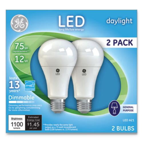 GE LED Light Bulbs, Frosted Daylight, 12-Watts, 1100 Lumens, 2-Pk.